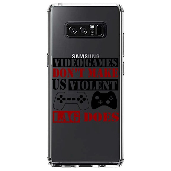 DistinctInk Clear Shockproof Hybrid Case for Samsung Galaxy Note 8 - TPU Bumper Acrylic Back Tempered Glass Screen Protector - Video Games Don't Make Me Violent Lag Does
