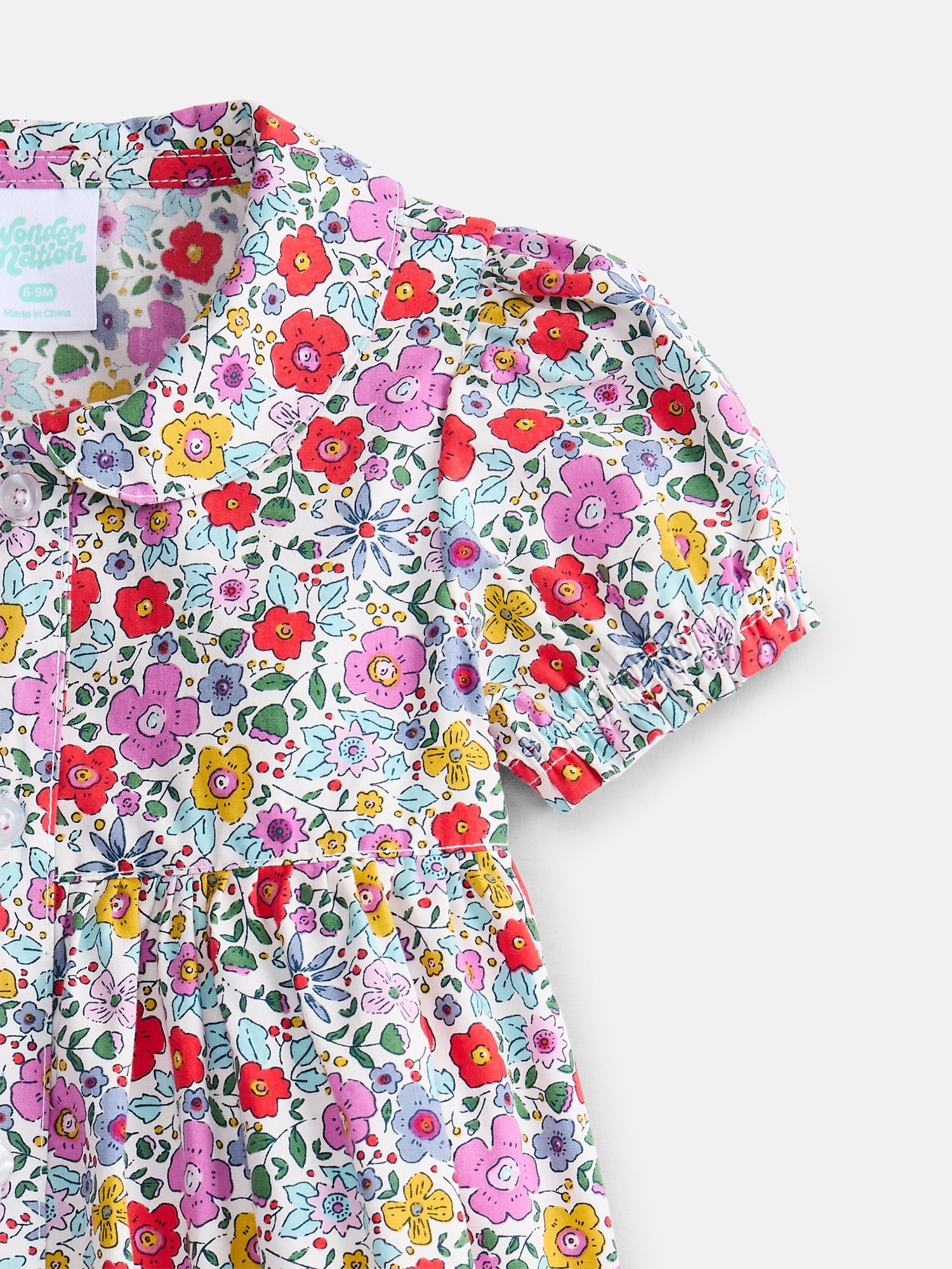 Wonder Nation Baby Girls Dress with Puff Sleeves and Shorts Set, 2 Piece, Sizes 0/3M-24M