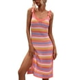 thumbnail image 3 of Arvbitana Women Crochet Dress Sleeveless Tie Shoulder Straps Colorful Rainbow Striped Knit Midi Dress Summer Beach Tank Sundress, 3 of 7