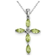 GEM AND HARMONY 1.20 Carat (Ctw) Peridot Cross Pendant Necklace in Sterling Silver with Chain