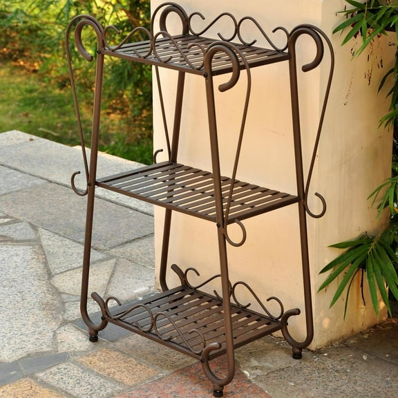 International Caravan Santa Fe Iron Nailhead 3-Tier Plant/Utility Shelf