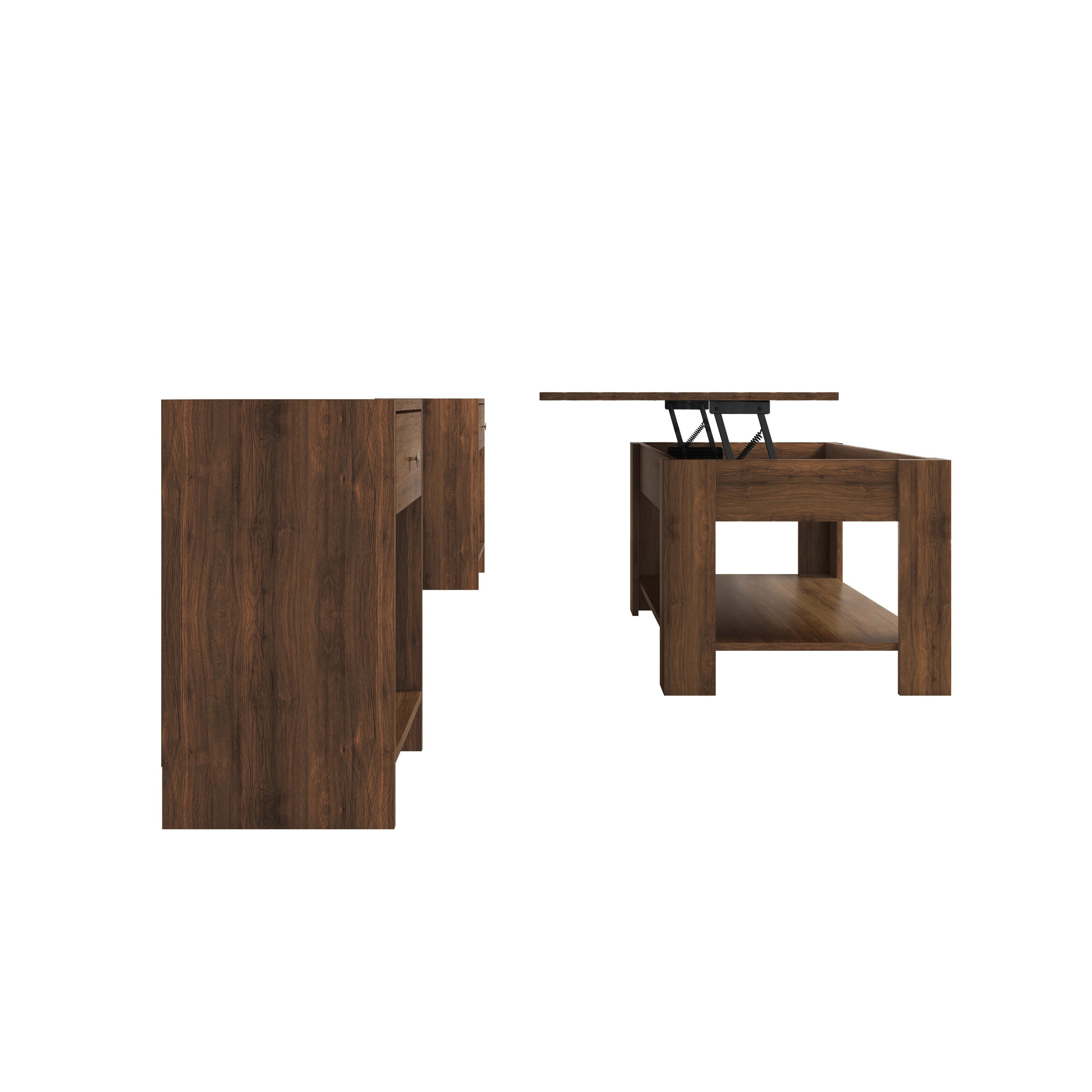 Home Design Magnolia 3-Piece Coffee Table Set with Lift-Top Coffee Table and 2 End Tables, Hidden Storage, Modern Living Room, Brown