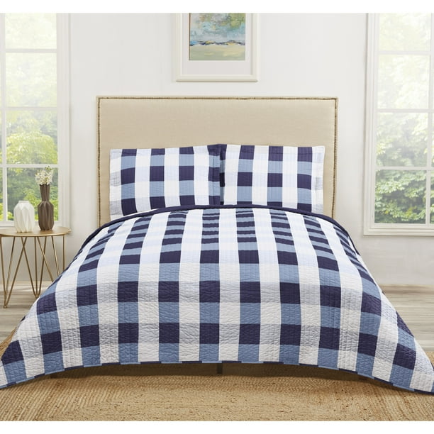 Truly Soft Everyday Buffalo Plaid Navy Full / Queen Quilt Set