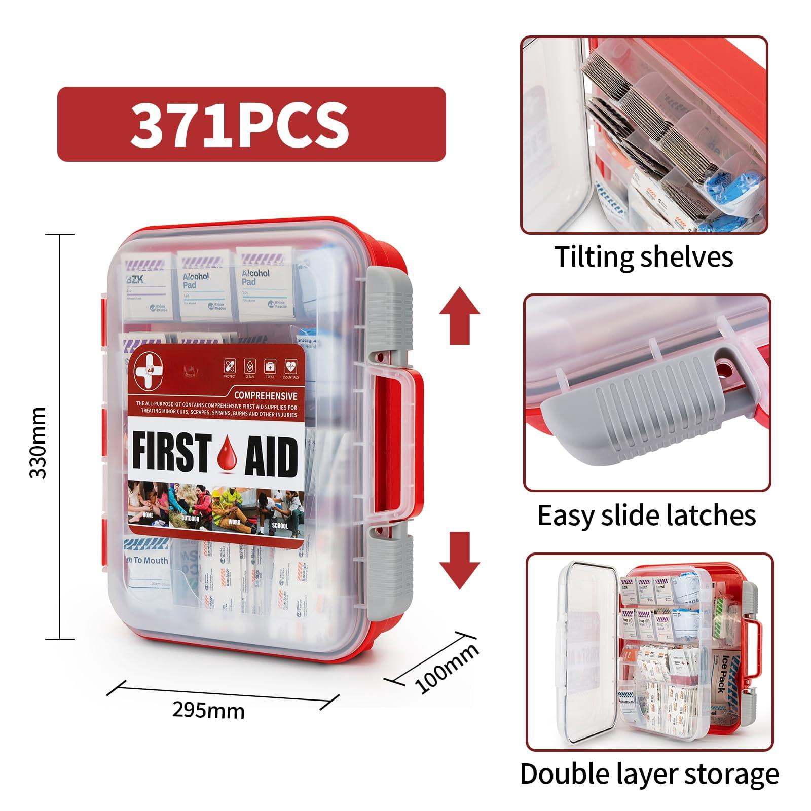 371 Pieces Osha All-purpose First Aid Kit  Home & Office Professional Supplies Ideal For Emergency School Business
