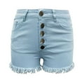 thumbnail image 5 of Pimfylm Jean Shorts for Women Casual Summer High Waisted Button Frayed Raw Hem Denim Shorts Light Blue, S, 5 of 5