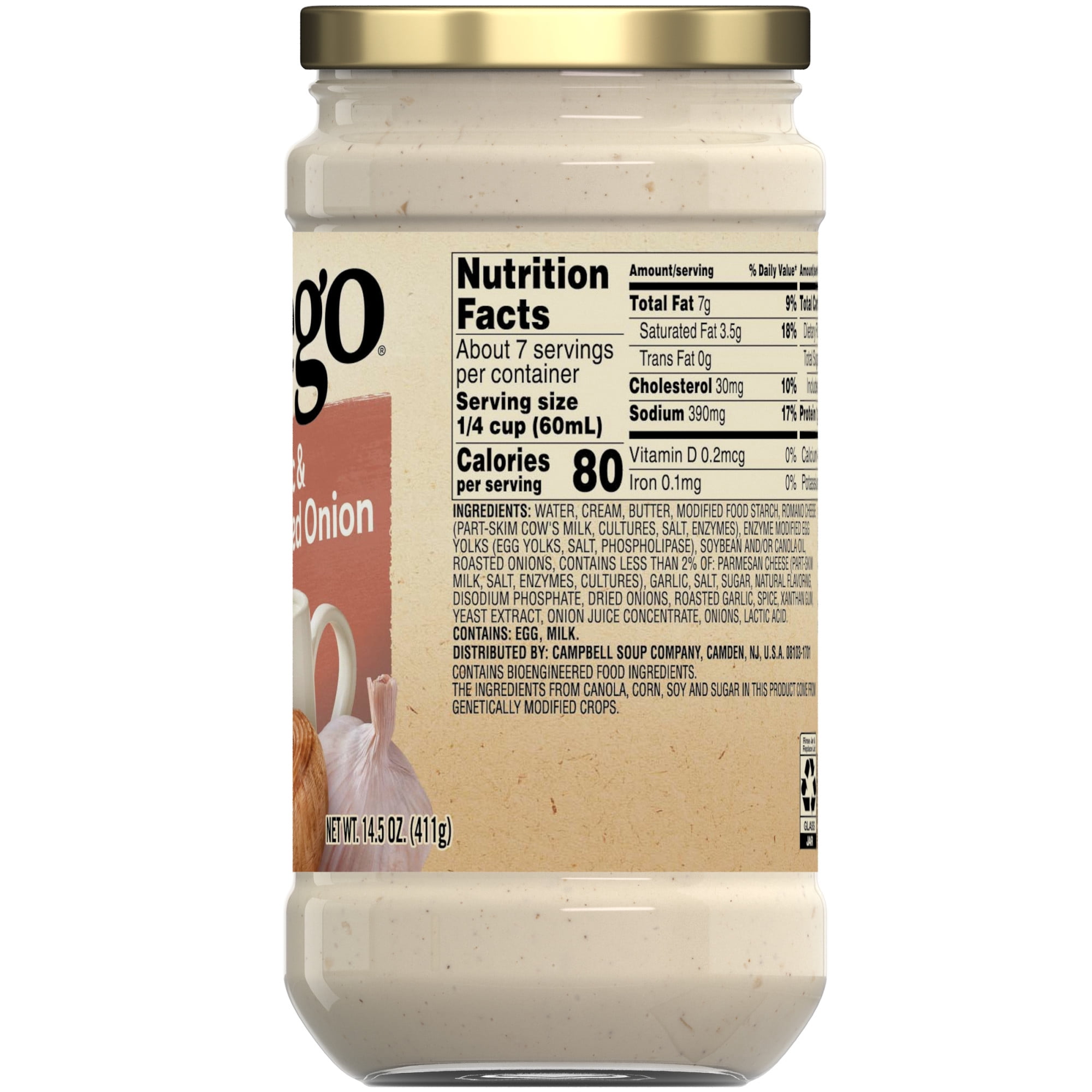 (2 pack) Prego Garlic and Caramelized Onion Alfredo Pasta Sauce, 14.5 oz Jar
