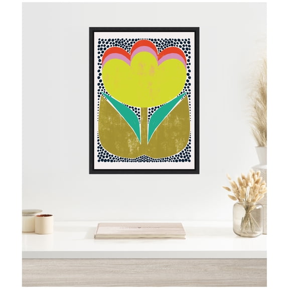 Kate and Laurel Framed Canvas Wall Art Print Triple Bloom by Hannah Beisang, 18 x 24 Sylvie Black Frame, Modern Contemporary, Abstract Art for Wall Decor