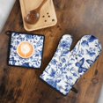 thumbnail image 5 of Blue Roses and Butterflies Pattern Kitchen Oven Mitt and Pot Holder Sets 2 Pcs for Baking, Cooking and Grilling, Heat Resistant Up To 392 °F, 5 of 7