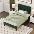 thumbnail image 5 of 4 Ever Winner Twin Size Platform Bed Frame, Horizontal Stitched Green Velvet Headboard, Durable Wooden Slat Support, Anti-Squeak Design, No Box Spring Needed, 5 of 9