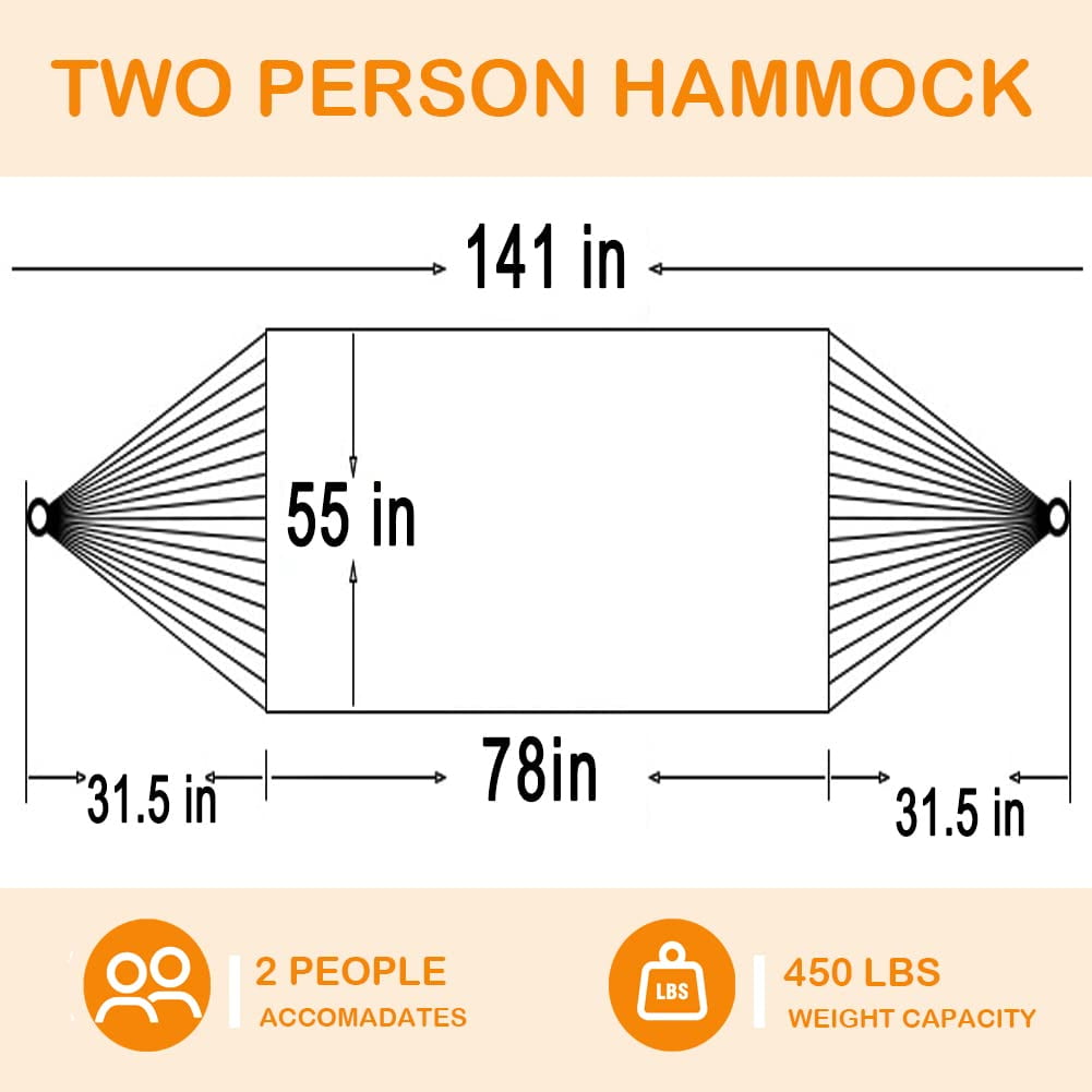 Prime Garden Two Person Hammock 12FT with Pillow for Outdoor,450 LBS Weight Capacity,Blue