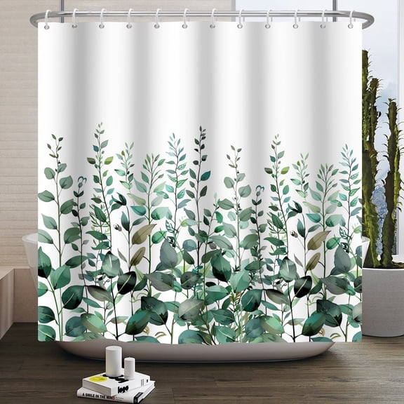 Pbobriich Blue-Green Plant Leaves Shower Curtain,Rustic Country Fabric Bath Curtain for Bathroom 72Wx78L inch