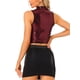 thumbnail image 3 of TANK TOP CORTO SIN MANGAS CON RECORTES EN EL FRENTE PARA MUJERES, AJUSTADO Y CON LENTEJUELAS, COLOR ROJO, 3 of 5