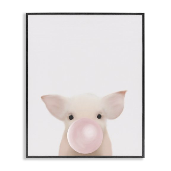Stupell Industries Scandinavian Baby Farm Piglet with Pink Bubble Gum Black Framed Giclee Art, 11 x 14, by Leah Straatsma