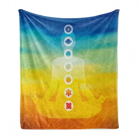 Colorful Soft Flannel Fleece Throw Blanket, Gradient Colored Digital Female Human Body with Central Points Design, Cozy Plush for Indoor and Outdoor Use, 50" x 60", Multicolor, by Ambesonne