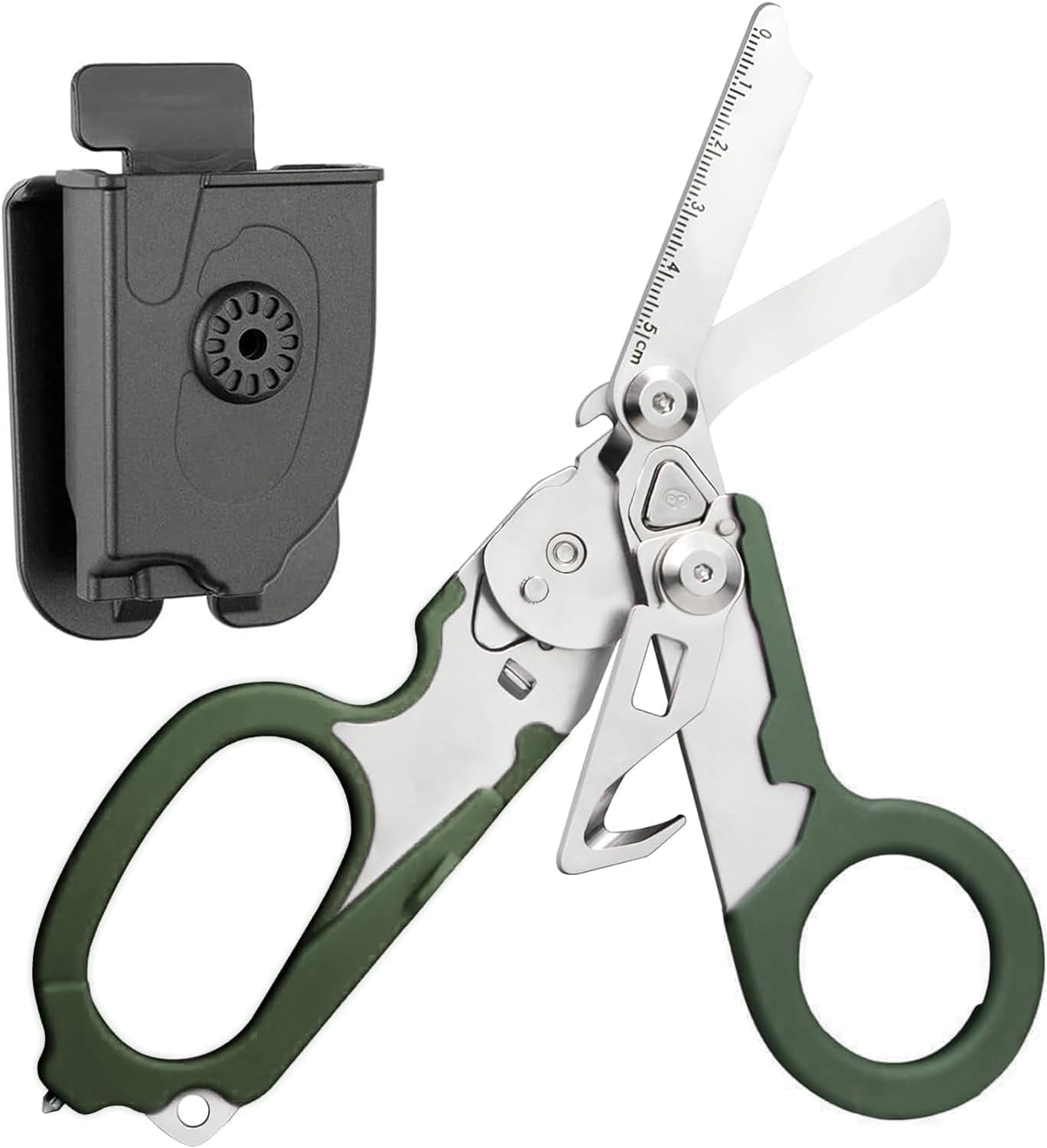 Trauma Shears, 6-in-1 Emergency Response Shears equipped with a Protective Sheath, Medical Scissors （army green)）