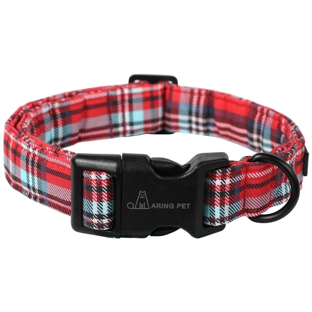 Collar para perro Aring Pet Red Plaid, ajustable, algodón, tamaño mediano