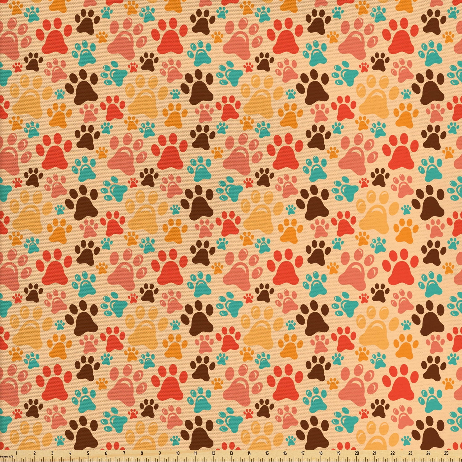 Dog Lover Fabric by The Yard, Colorful Paw Print Pattern with Various