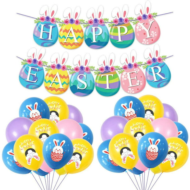 Easter Party Decorations Set Happy Banners Balloons Cartoon Egg Bunny Latex For Favors Home Office School Birthday Supplies 32 Pcs Com - Home Cartoon Party Decorations