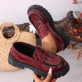 thumbnail image 5 of Womens Burgundy Platform Loafers | Chunky Slip On Shoes | Faux Faux Leather Crocodile Embossed Loafers for Casual Work Uniform,Size 6.5, 5 of 9
