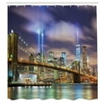 thumbnail image 4 of Landscape Shower Curtain, Manhattan Skyline with Brooklyn Bridge and Towers in NYC United States America, Fabric Bathroom Set with Hooks, 69W X 84L Inches Extra Long, Puple Green, by Ambesonne, 4 of 4