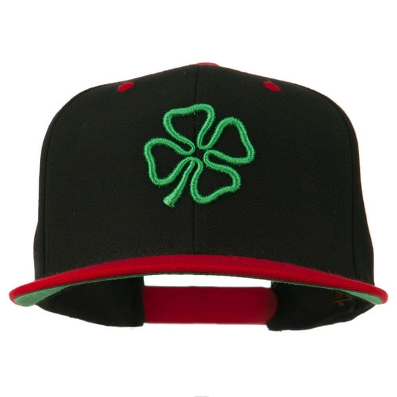 3D Clover Embroidered Two Tone Snapback Cap - Black Red OSFM