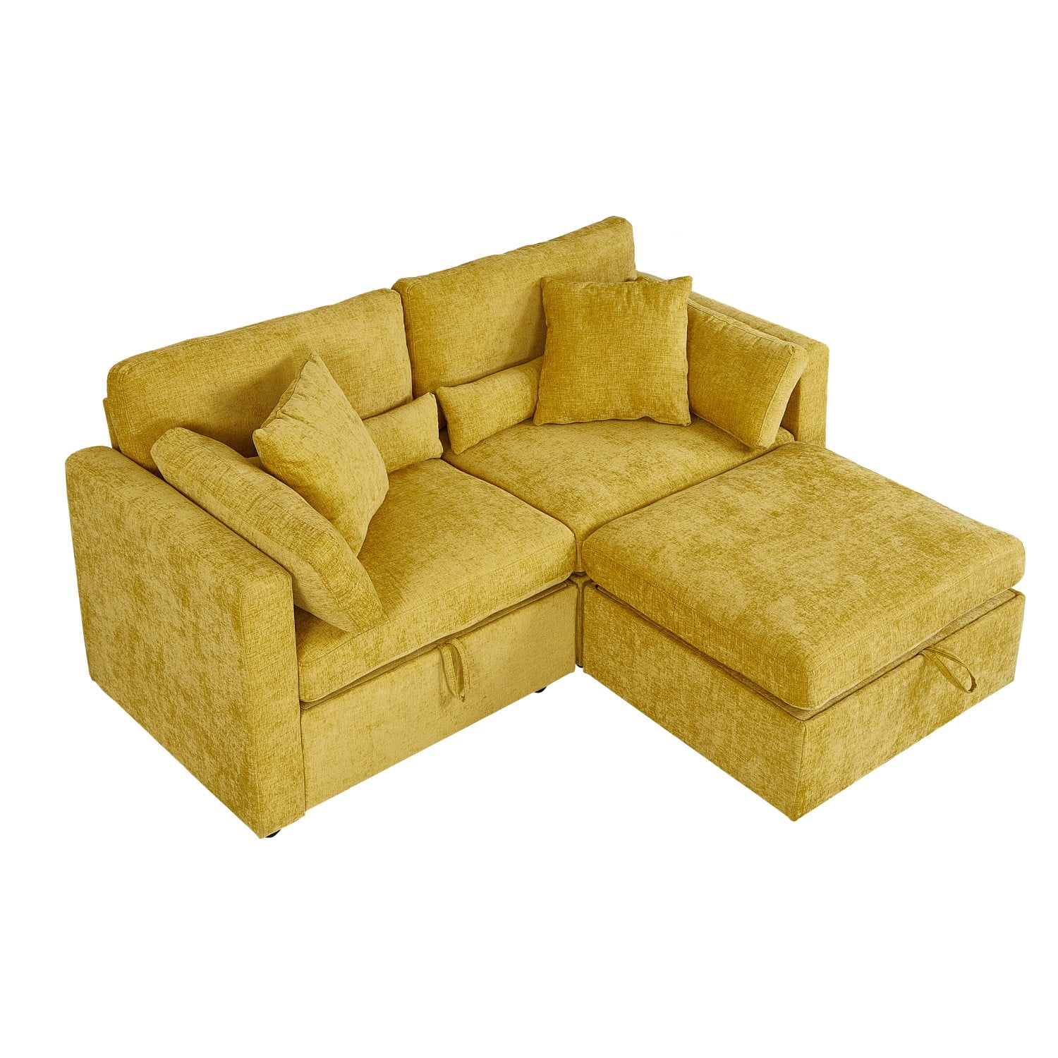 Gewnee L Shape Loveseat with Ottoman, Free Combination Modular Convertible Sectional Storage Sofa for Living Room