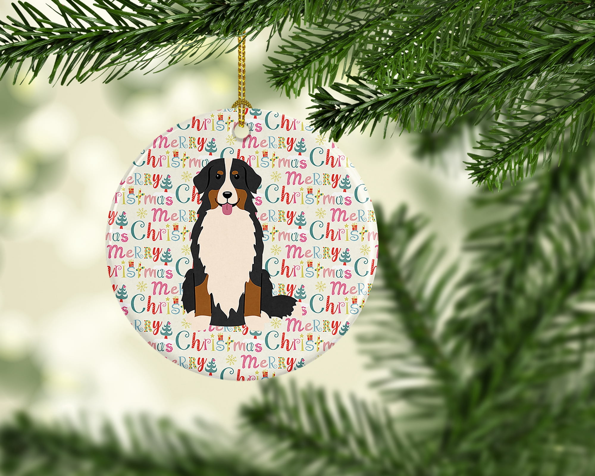 Merry Christmas Bernese Mountain Dog Ceramic Ornament 2.8 in x 2.8 in