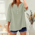 thumbnail image 2 of Women's T-Shirts Cotton Linen Shirt Summer Button Down Top 3/4 Length Sleeve Casual Blouse Oversized Tshirt Linen Fabric 1PC T-Shirt Size L-5XL Oversized Tshirts For Women, 2 of 9