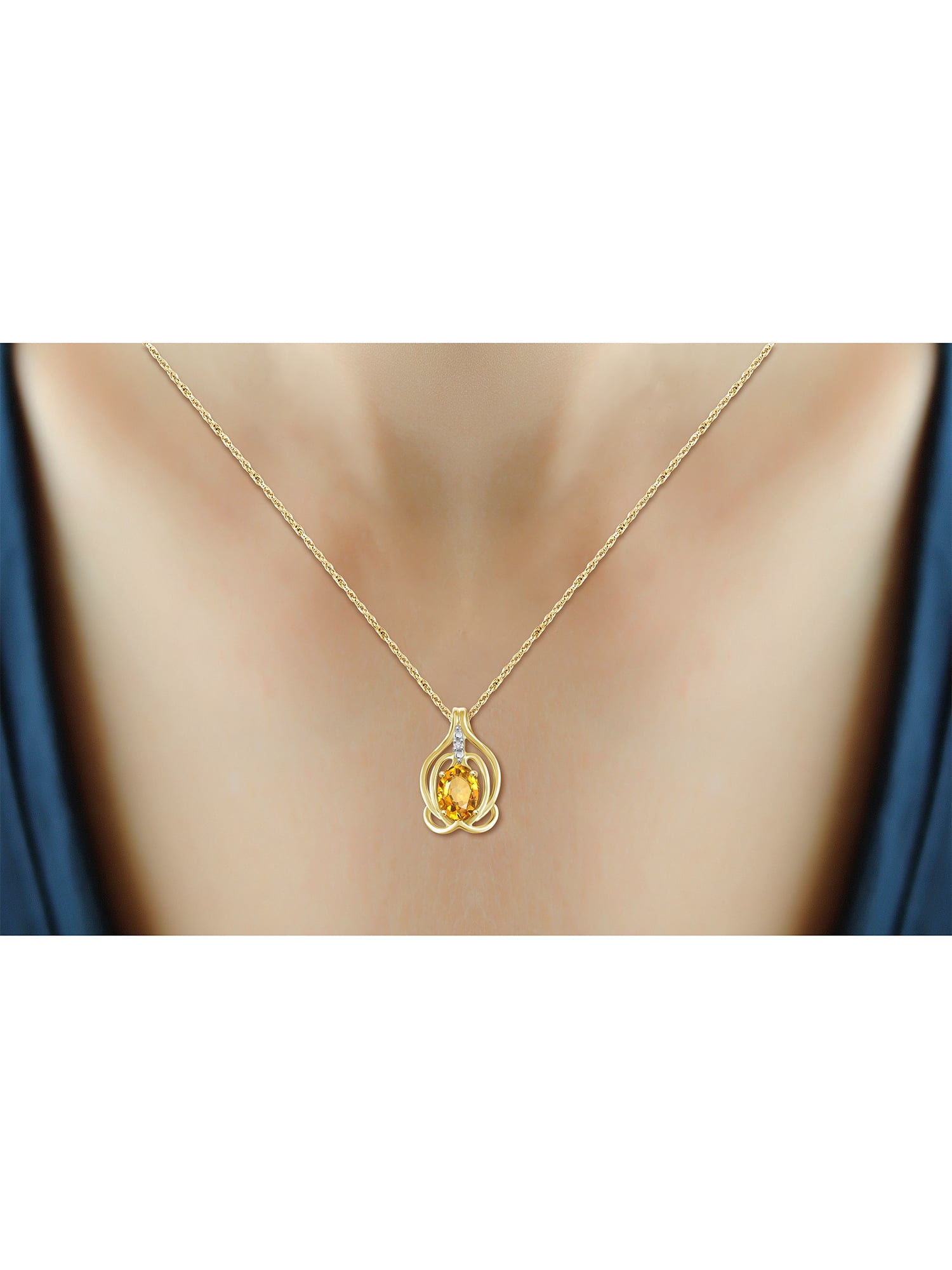JewelersClub 1 1/10 Carat T.G.W. Citrine And White Diamond Accent 14K Gold Over Silver Pendant, 18"