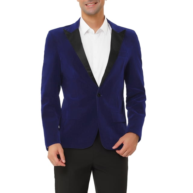 INSPIRE CHIC Men's Velvet Blazer One Button Party Prom Tuxedo Dinner Suit Jacket L Blue