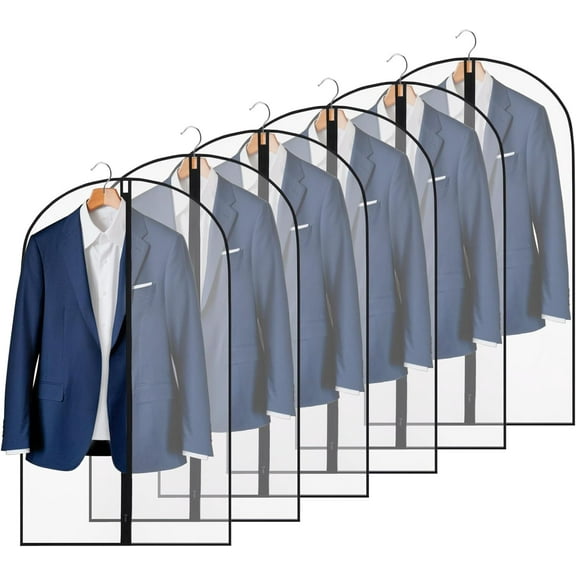 Behome Garment Bags for Hanging Clothes, 40" Suit Bags for Closet Storage and Travel, Dress Bags for Gowns Long, 6 Pack (Black)