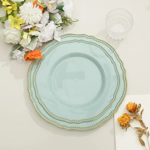 Balsa Circle 10 Jade Round 9" Disposable Plastic Dinner Plates Gold Scalloped Trim Party Events Tableware Decorations