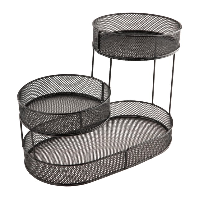 Cesta de frutas de Metal, soporte para servir, soporte de 3 niveles, soporte para centro de mesa de mostrador, cesta de almacenamiento de alambre de negro