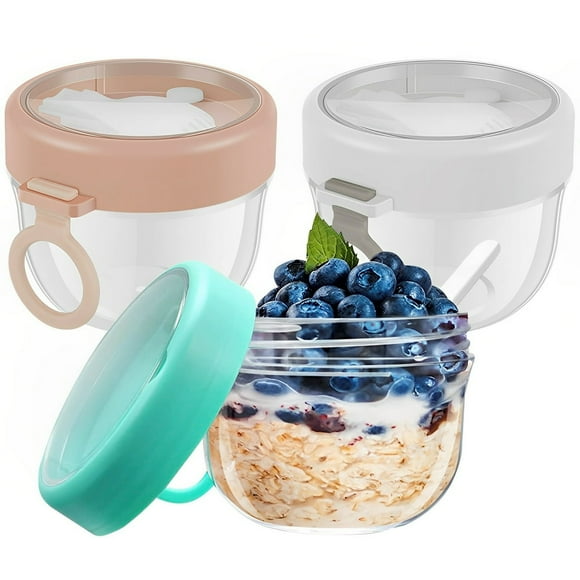 3Pcs Overnight Oats Jar with Lid and Foldable Spoon 20oz Oats Jar Portable Yogurt Cup for Milk Cereal Fruit