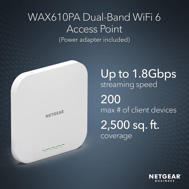 NETGEAR WAX610 Dual-Band Wi-Fi 6 Access Point, Ethernet and