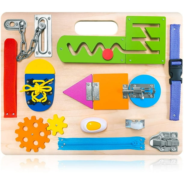 Juguete sensorial de madera Montessori Busy Board ABERLLS para 1 a 3 años