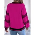 thumbnail image 4 of Womens Oversized Striped Tunic Sweaters Casual V Neck Long Sleeve Color Block Knit Pullover Jumper Tops Rose Red S, 4 of 8