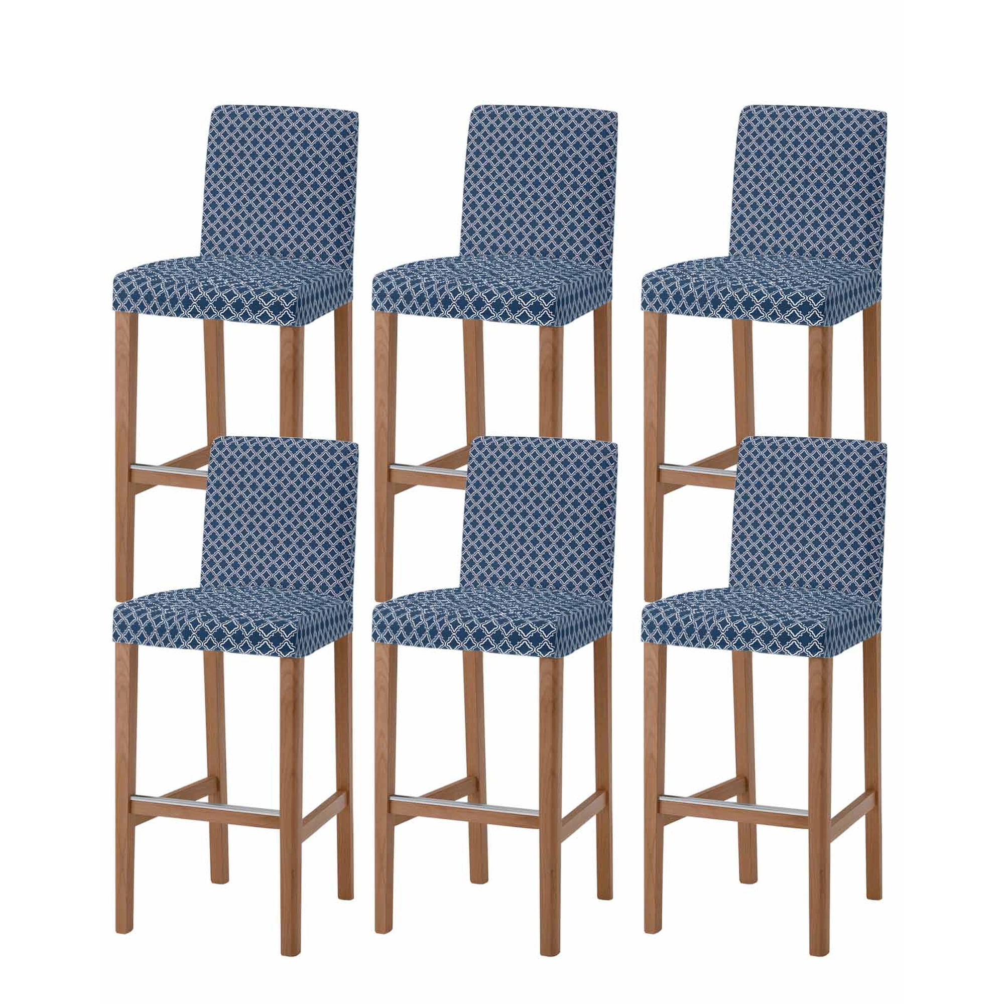 Navy Blue Morocco Bar Stool Covers Set of 6 Modern Abstract Classic Geometric Stretch Washable Bar Chair Covers with Backs Removable Pub Counter Height Chair Cover for Kitchen Dining Room Cafe