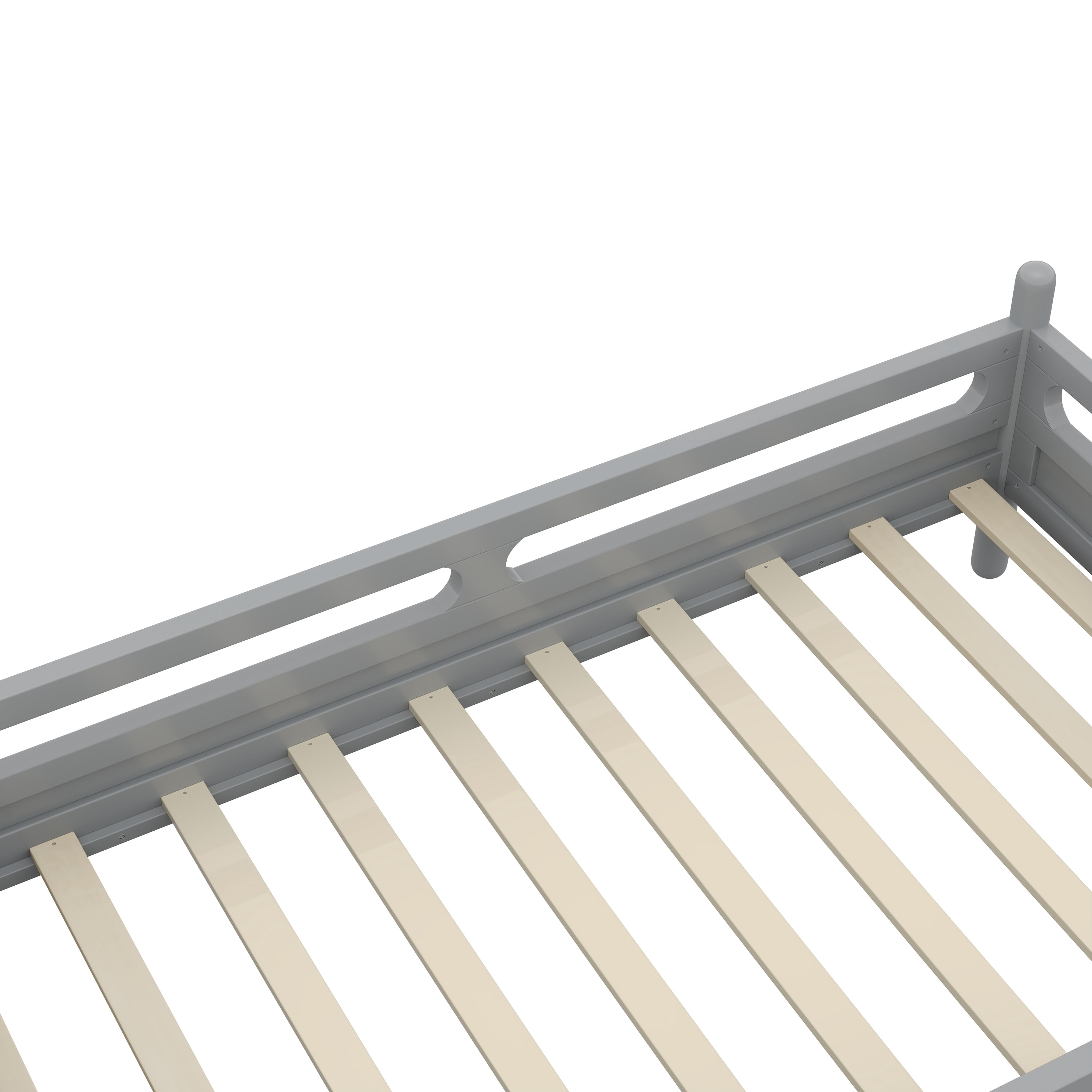 Euroco Wood Twin Size Platform Bed, Low Profile Bed with Guardrails and Slats Support, Grey