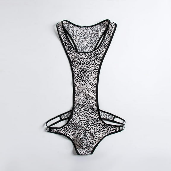 JOCKMAIL Men's Leopard Print Bodysuit Thong Underwear Jockstrap Underwear Jumpsuit Singlet