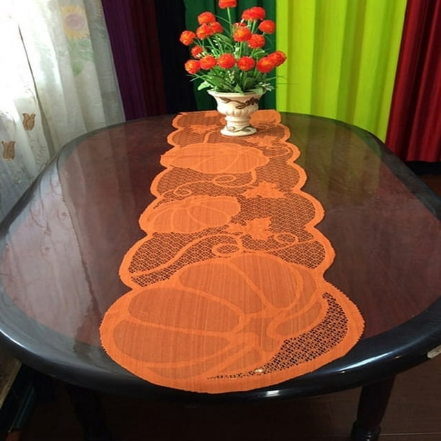 Saludos calabaza hoja de arce mantel de encaje camino de mesa cubierta decoración del Día de Acción de Gracias oso de fresa Electrónica