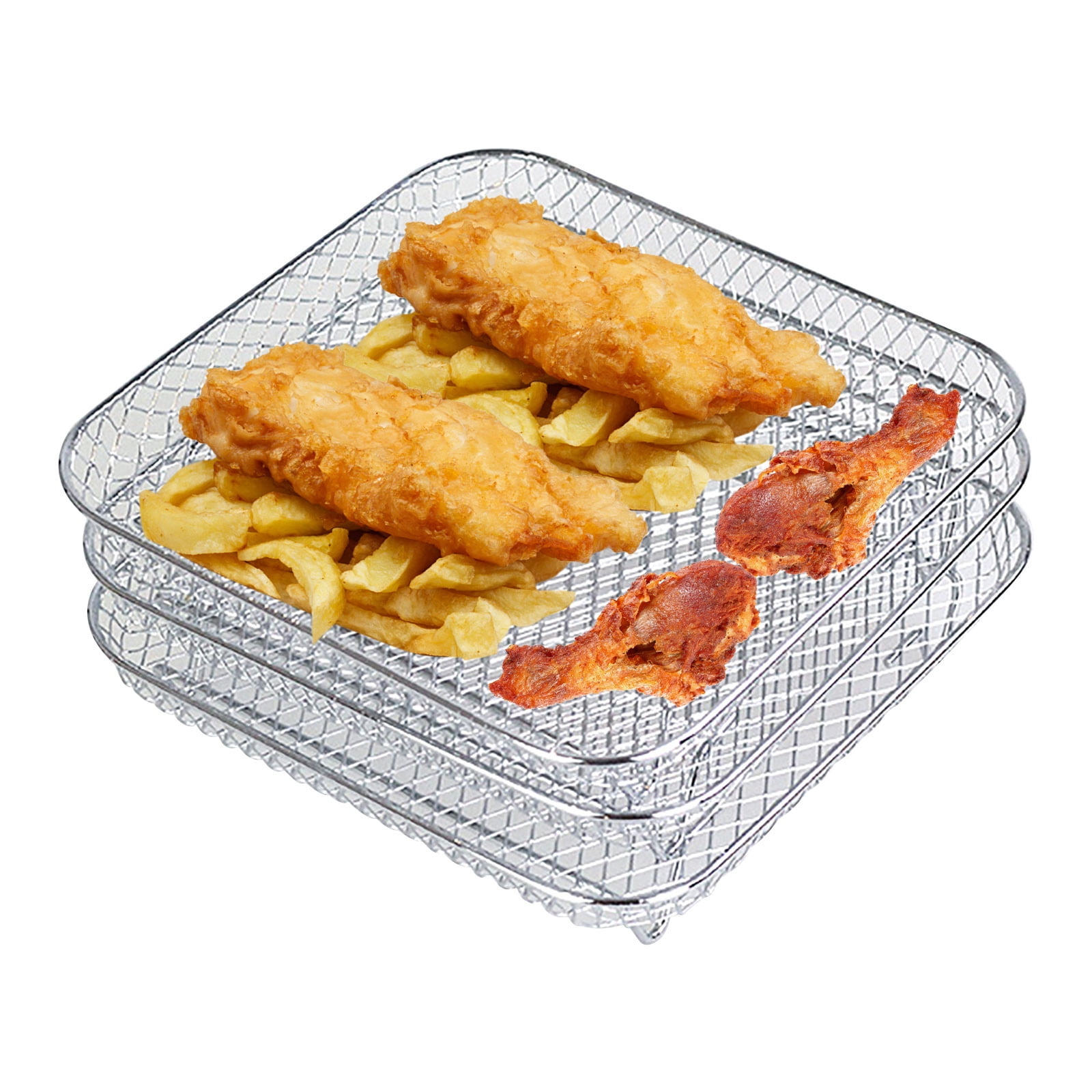 Fryer Basket Replacement, 3 Layer Stainless Steel Air Fryer Rack for Toaster Oven, Stackable Mesh Accessory with Clip