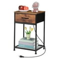 thumbnail image 2 of OYEAL Industrial Nightstand with Charging Station & Fabric Drawer, Side Table with Open Shelf for Small Spaces Bedroom, Living Room, Rustic Brown, 2 of 10