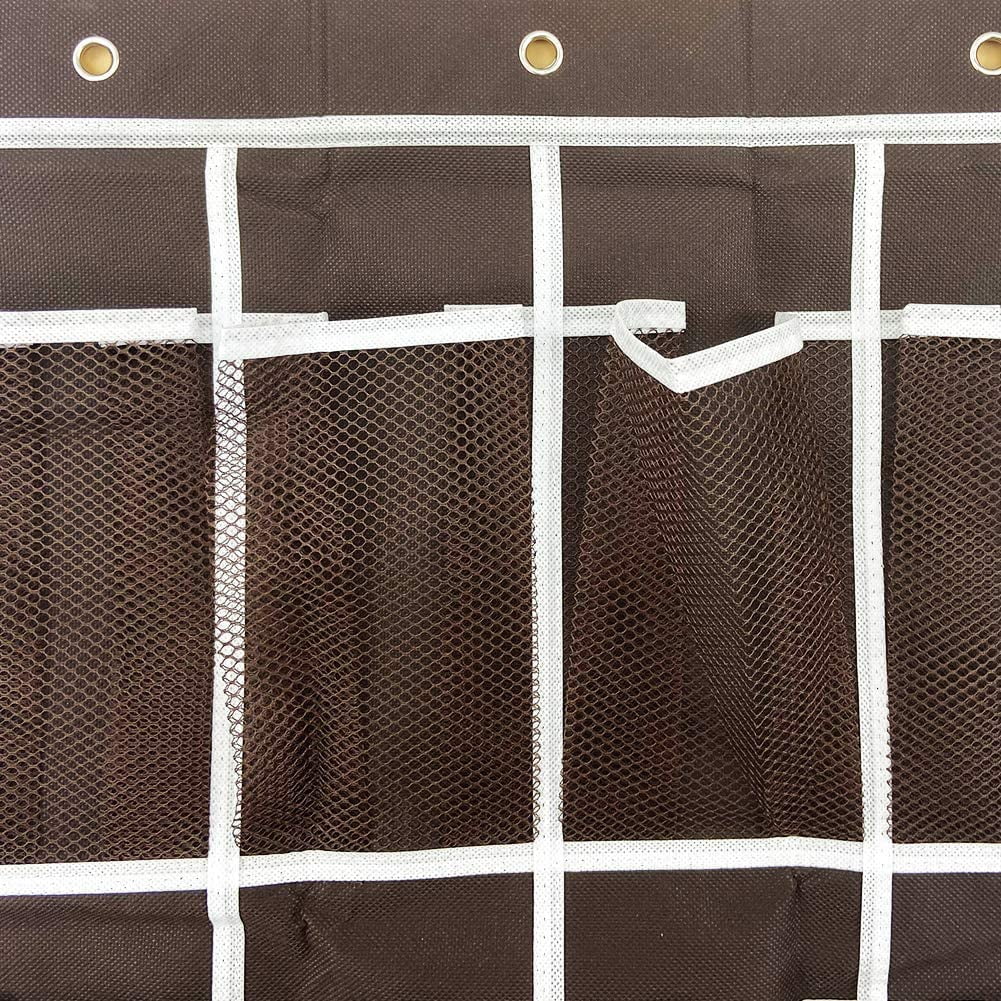 Kepooman 24 Pockets Over the Door Hanging Mesh Shoe Organizer with 3 Hooks for Closet Pantry, 59" x 21.6", Coffee