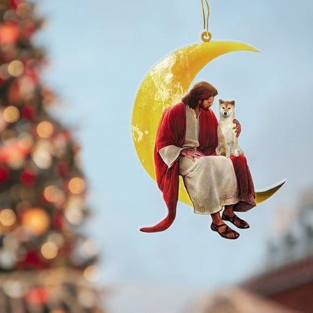 

Weerihhol Dog And Sitting On The Moon Hanging Ornament Christmas Ornament Decoration Handmade Candy Canes Glow in The Beads Hanging Garland Christmas Ceramic Christmas Decorations Glass Icicle Front