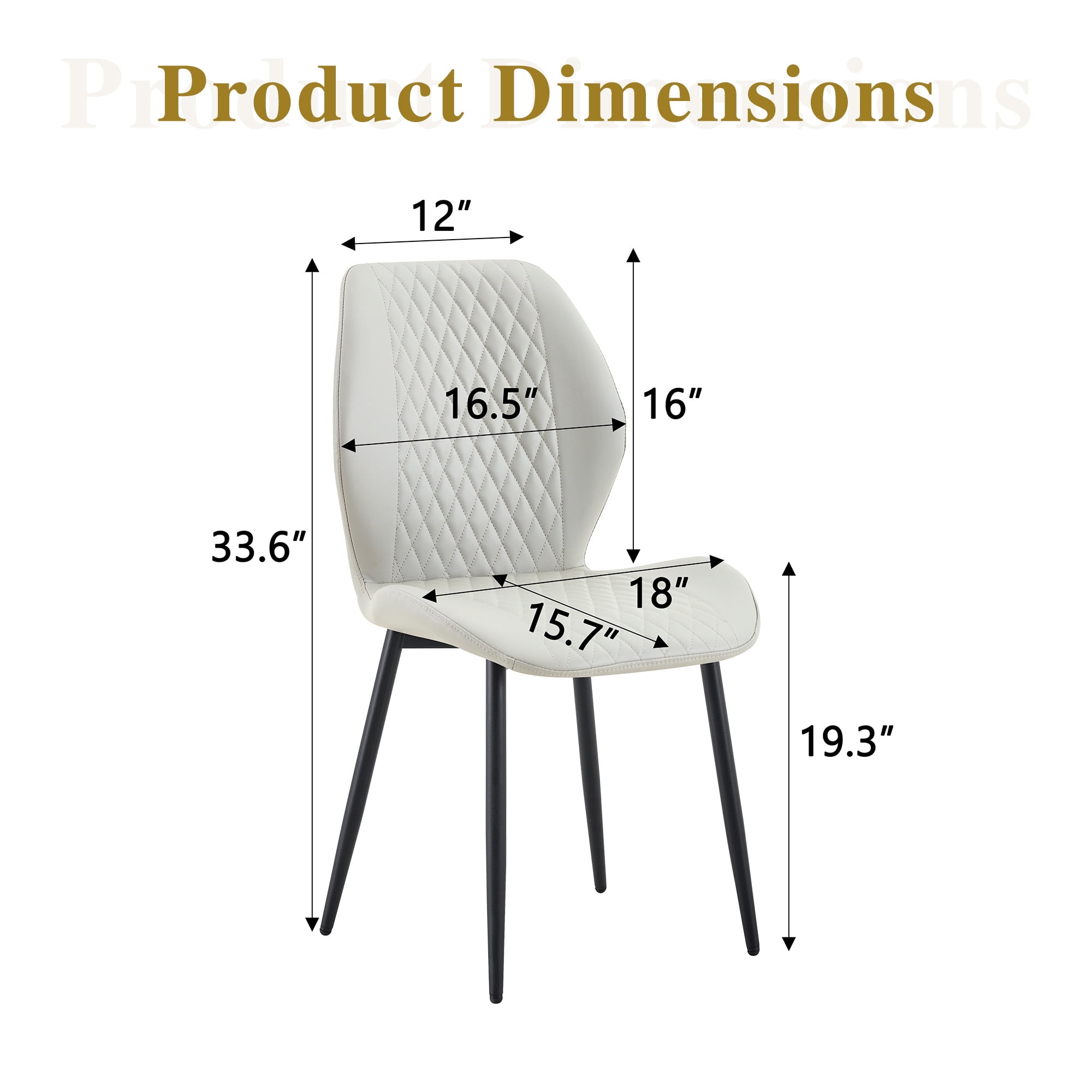 MOONMISS Dining Chairs Set of 4,Modern luxury Diamond-Quilted PU chairs with black metal legs for Dining Room Living Room,Light Gray