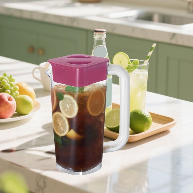 Jarra de agua de 2000 ml, tetera para té helado, jarra de gran capacidad para el refrigerador del hogar, de agua para bebidas, leche, café, té helado Rojo