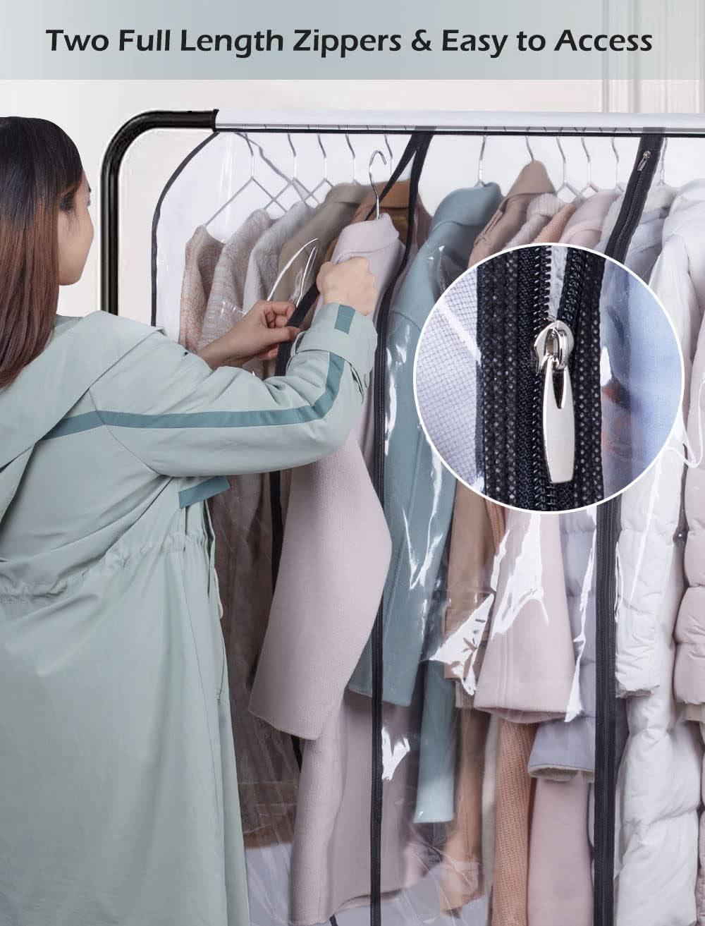 50'' Extra Large Clear Hanging Garment Bags for Closet Storage Bottom Enclosed Garment Rack Cover Sealed Wardrobe Clothes Protector for Coats, Suits, Dresses （Not Including Frame）