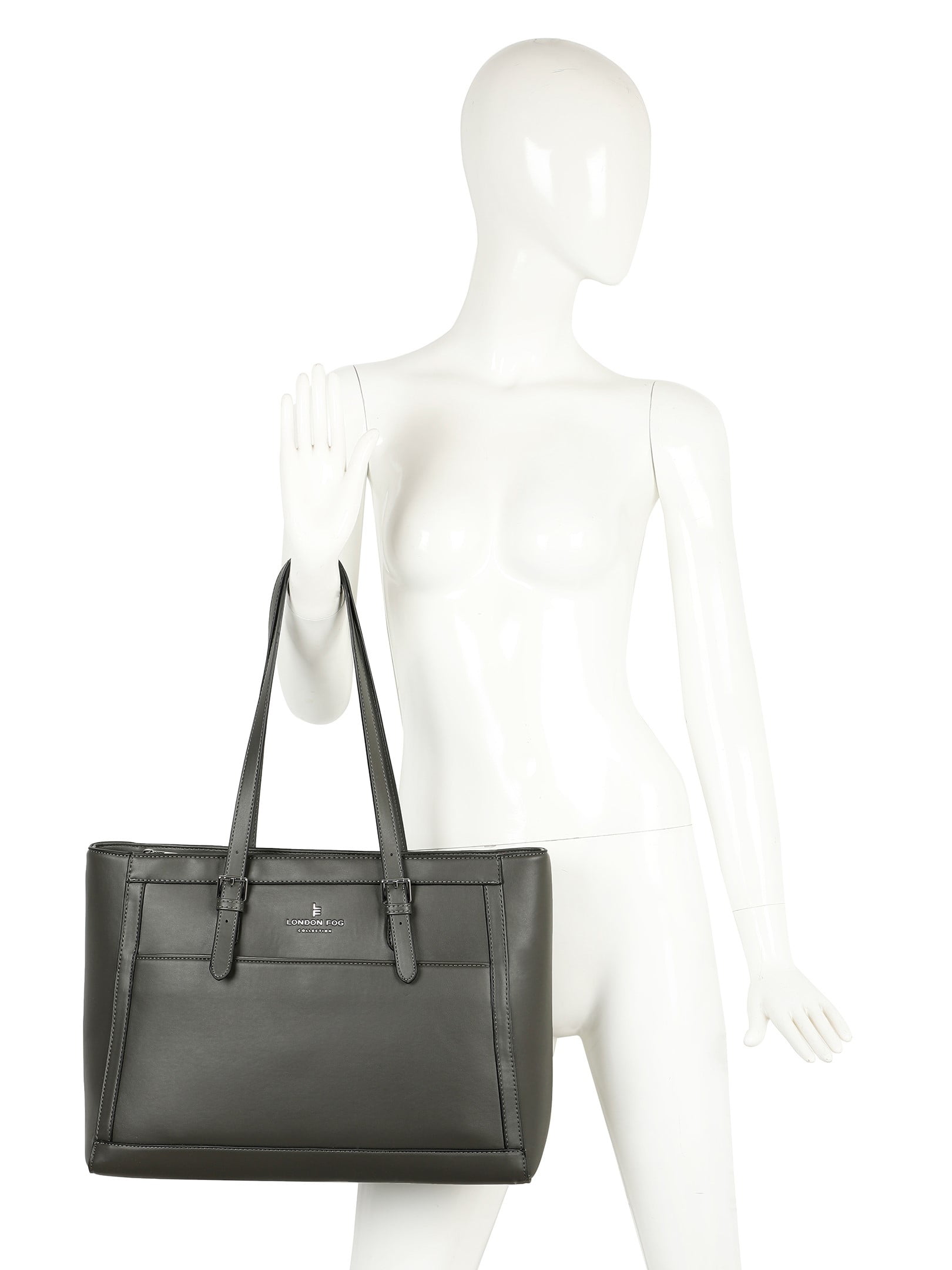 London Fog Women s Jermyn Smooth Double Handle Tote Black