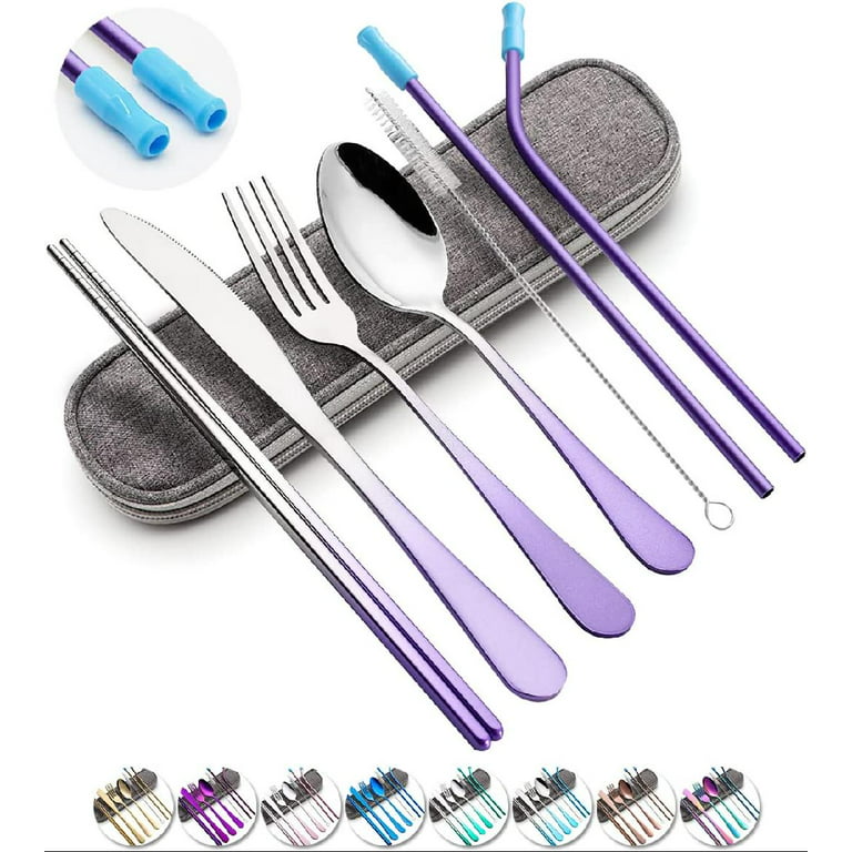 Travel Utensils with Case, Quatish Portable Silverware Set for Work, 304  Stainless Steel Lunch Reusable Travel Cutlery Set, Fork and Spoon Set for